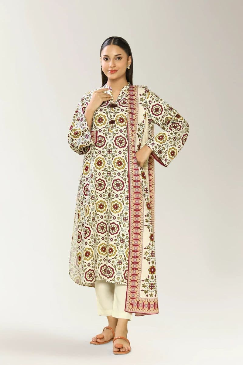 Printed Staple+Viscose-Cream 3PC thumbnail