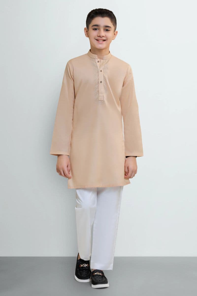 Peach Boys Screen Printed  Kurta Pajama