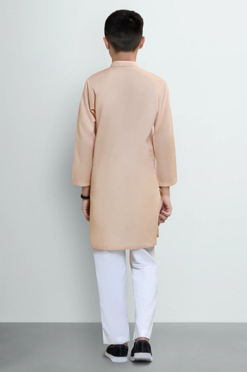 Peach Boys Screen Printed  Kurta Pajama