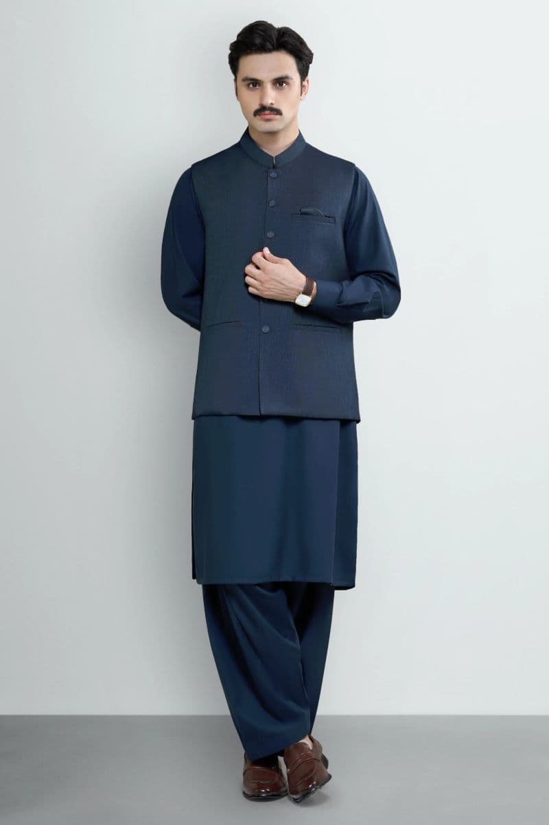 Dark Blue Shalwar Kameez with Waistcoat