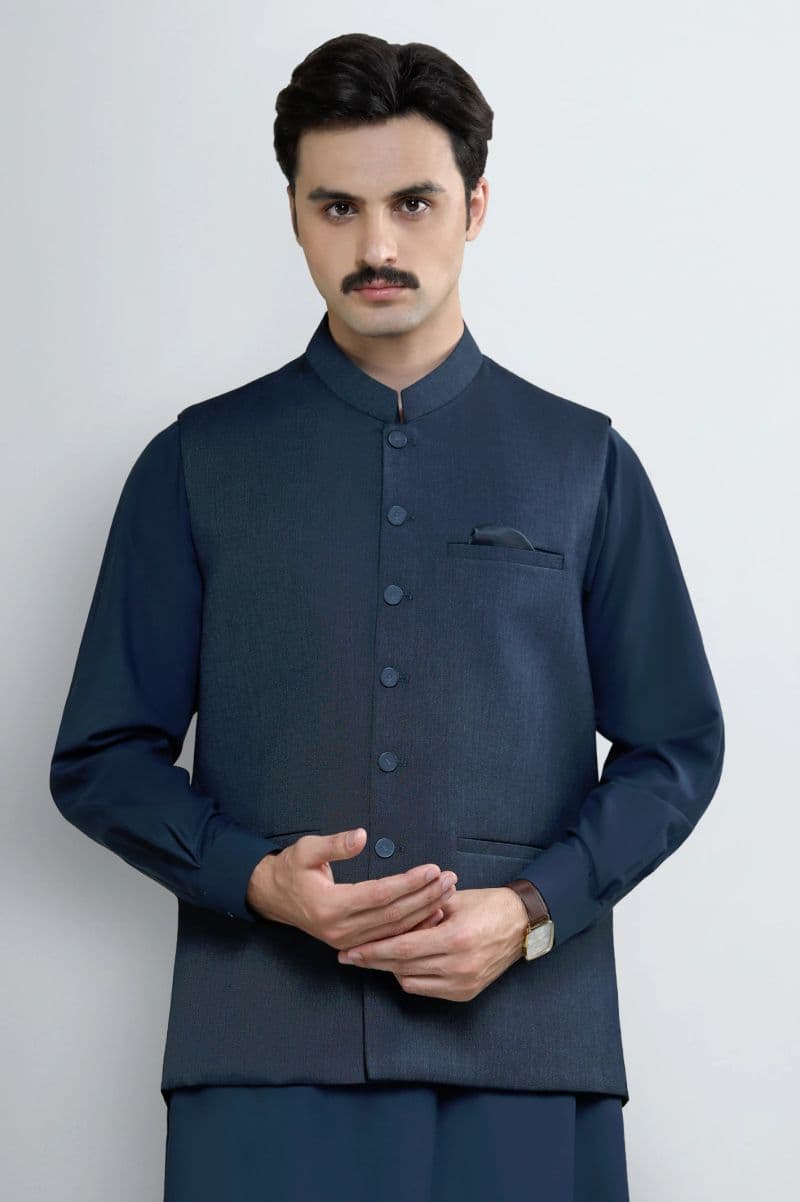 Dark Blue Shalwar Kameez with Waistcoat