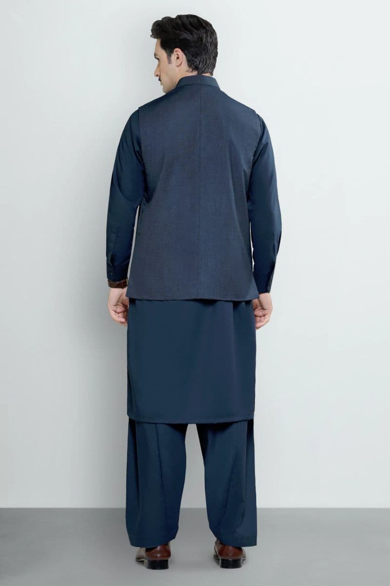 Dark Blue Shalwar Kameez with Waistcoat