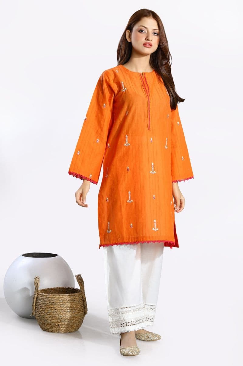Orange Embroidered Kurti