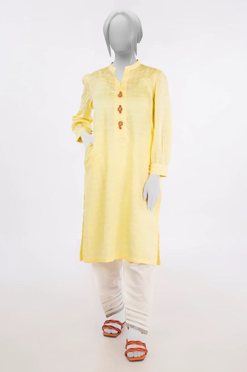 Jacquard Yellow Stylised Kurti thumbnail