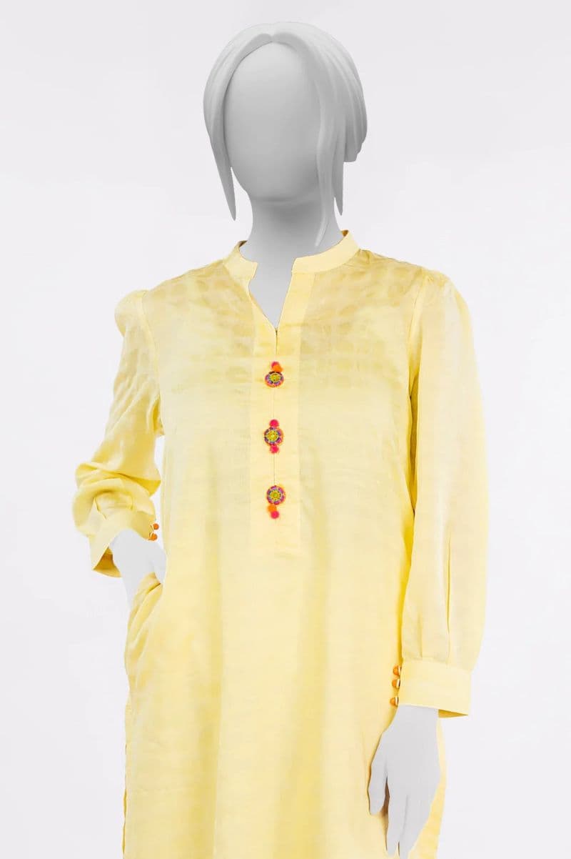 Jacquard Yellow Stylised Kurti thumbnail