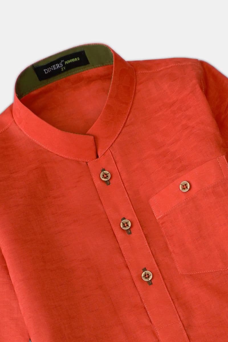 Orange Boys Self Textured Kurta Pajama