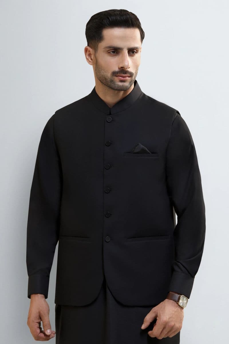 Black Shalwar Kameez with Waistcoat