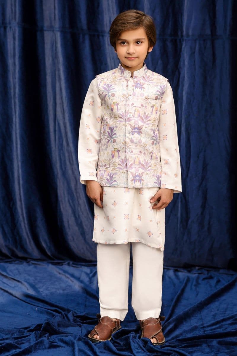 Ash White Boys Kameez Shalwar With Waistcoat thumbnail