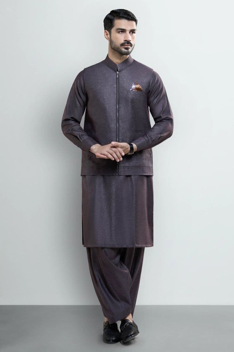 Purple Shalwar Kameez with Waistcoat