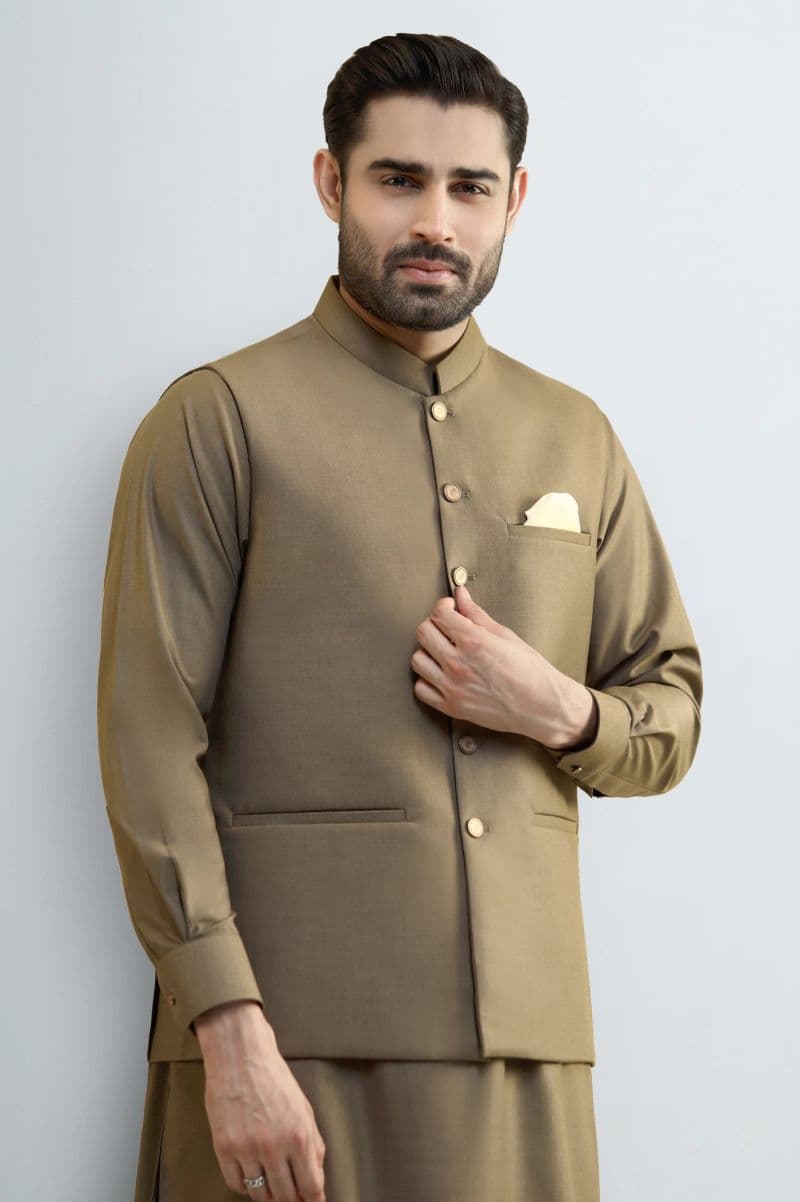 Light Brown Shalwar Kameez with Waistcoat
