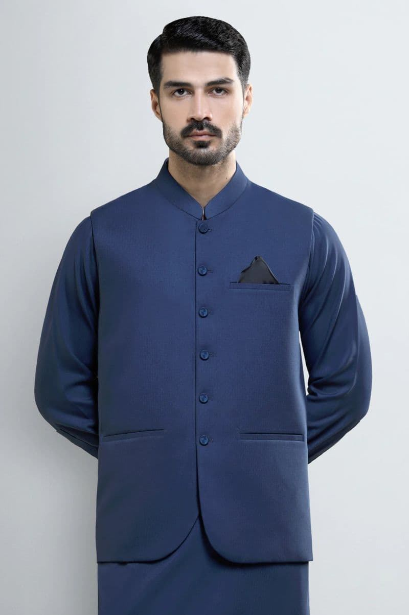 Dark Blue Shalwar Kameez with Waistcoat