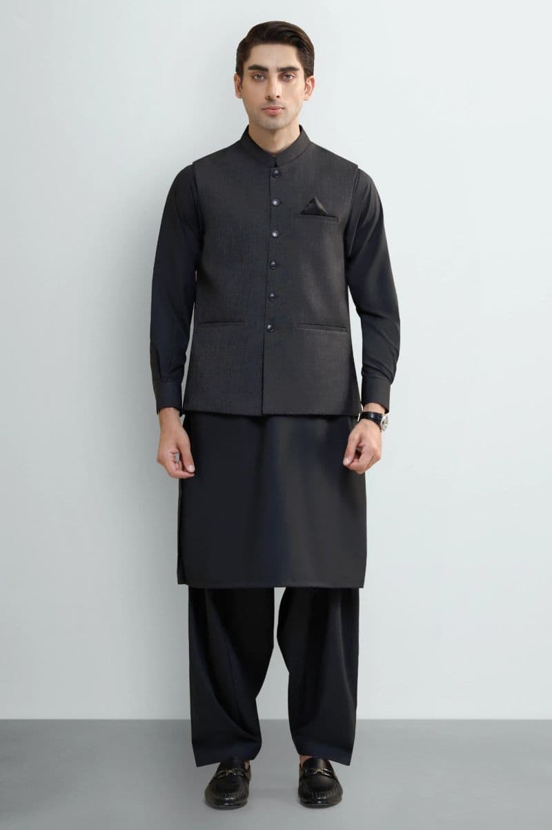 Dark Green Shalwar Kameez with Waistcoat