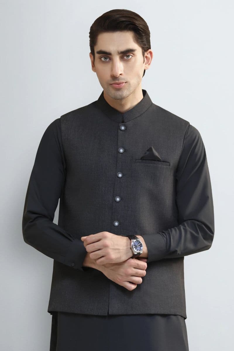 Dark Green Shalwar Kameez with Waistcoat