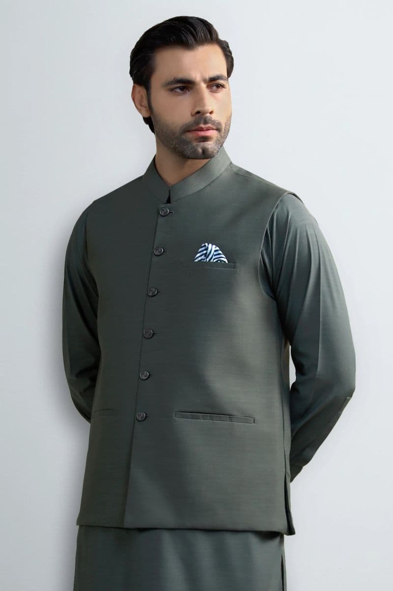 Dark Grey Shalwar Kameez with Waistcoat thumbnail