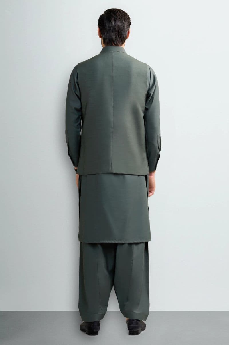 Dark Grey Shalwar Kameez with Waistcoat thumbnail