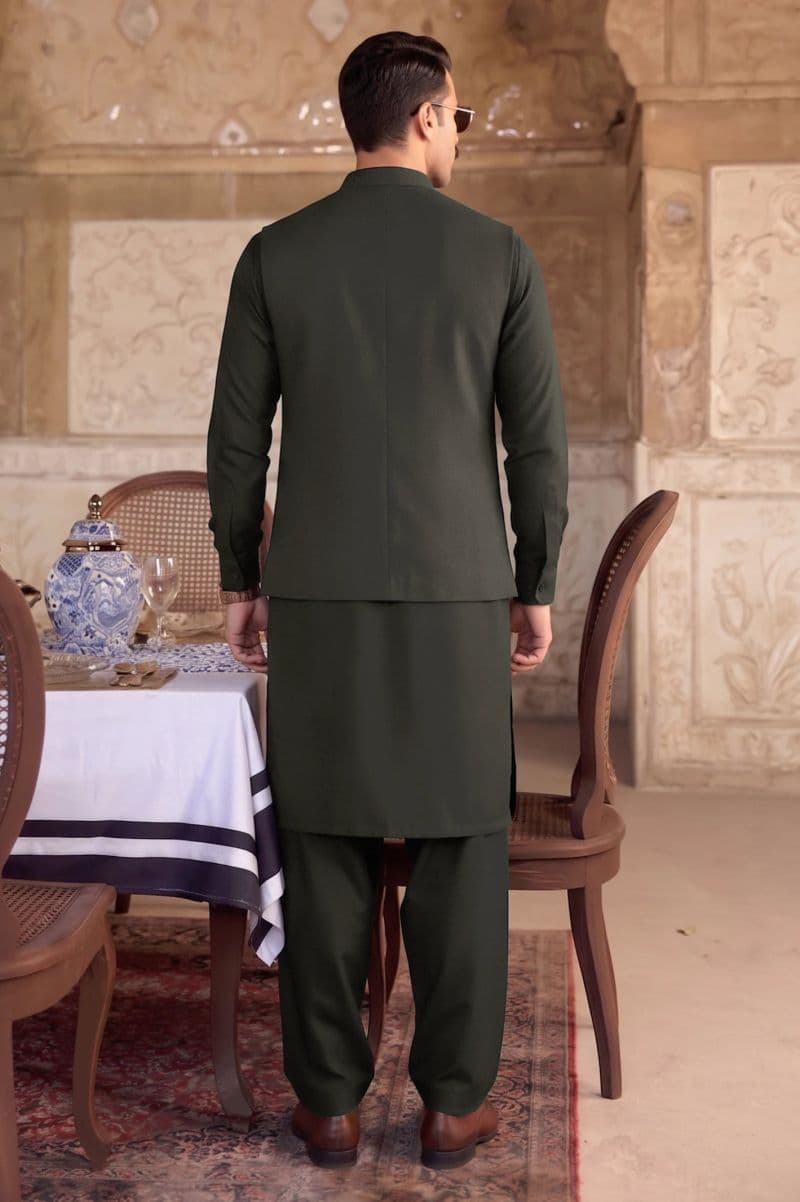 Dark Green Shalwar Kameez with Waistcoat thumbnail