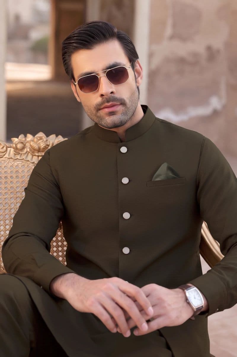 Dark Brown Shalwar Kameez with Waistcoat