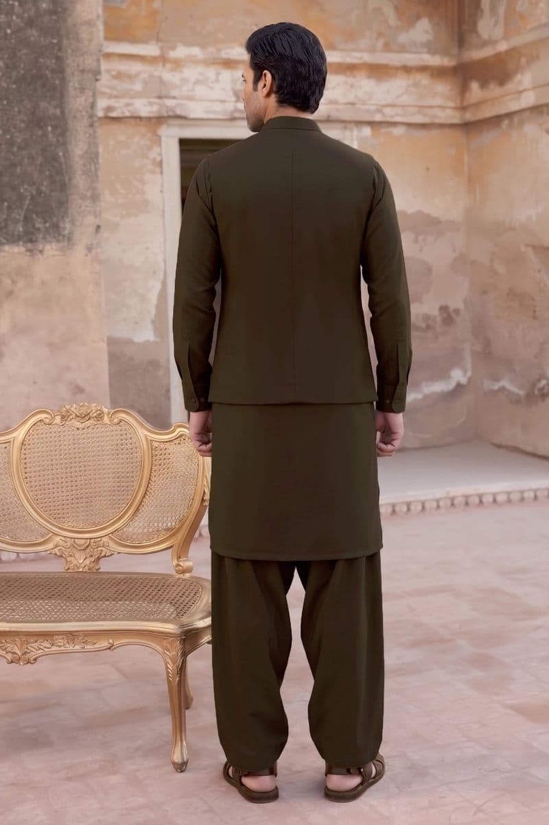 Dark Brown Shalwar Kameez with Waistcoat