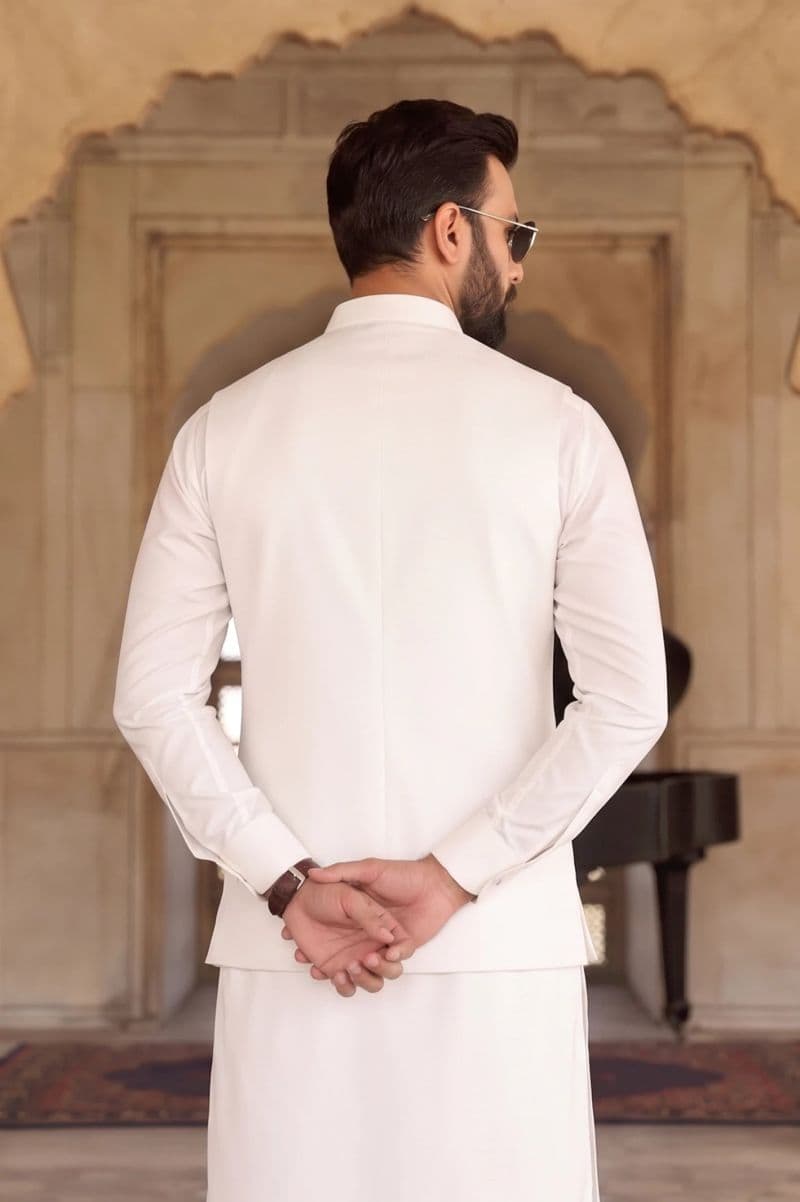 Off White Shalwar Kameez with Waistcoat
