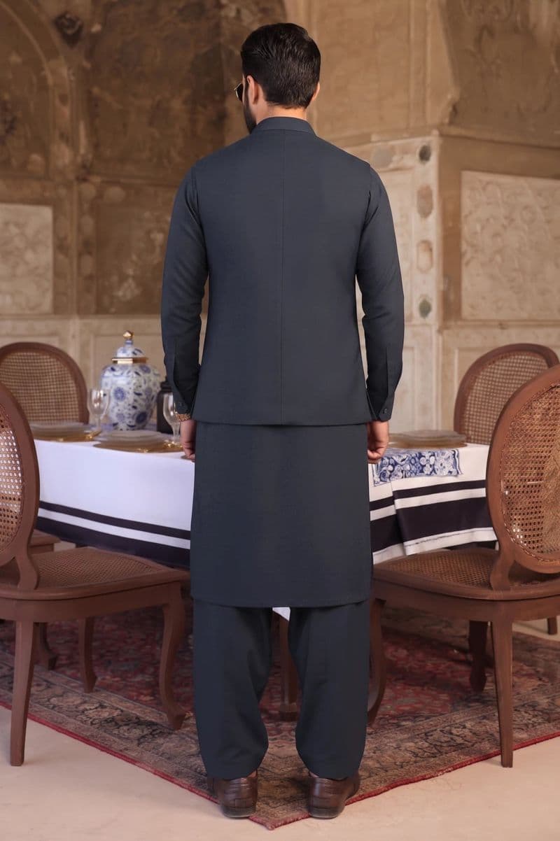 Navy Blue Shalwar Kameez with Waistcoat