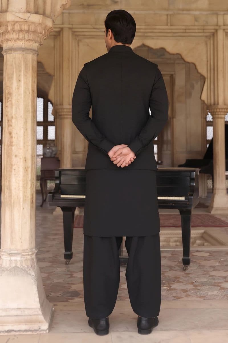 Black Shalwar Kameez with Waistcoat