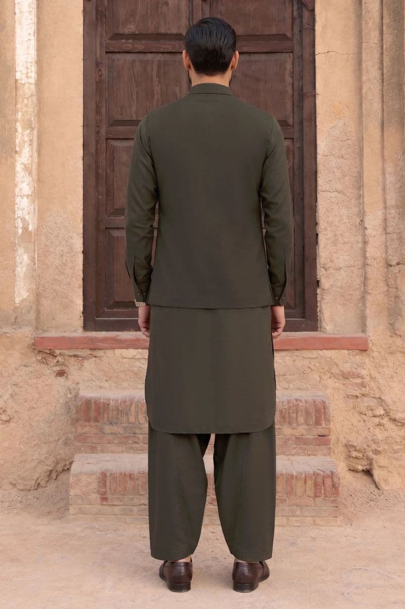 Dark Brown Shalwar Kameez with Waistcoat