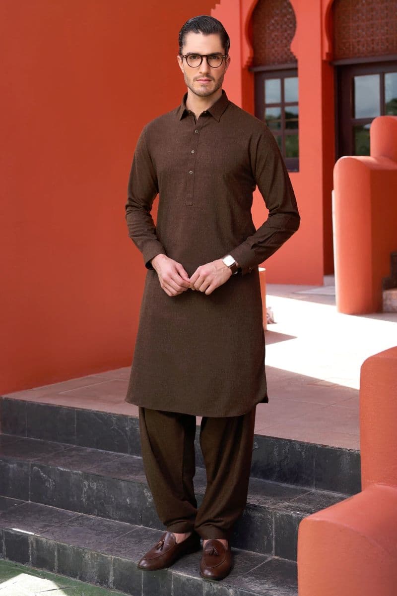 Brown Wash & Wear Shalwar Kameez thumbnail