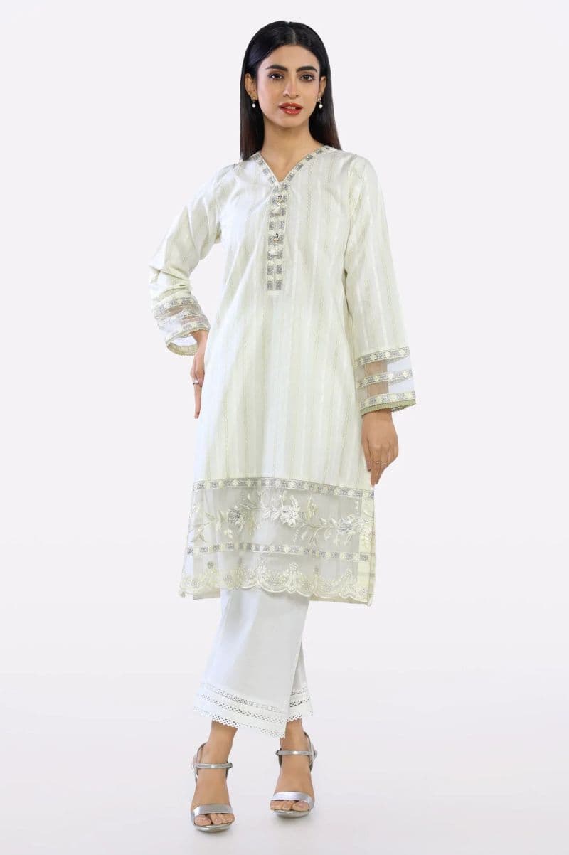 Cream Ready To Wear Embroidered Kurti thumbnail