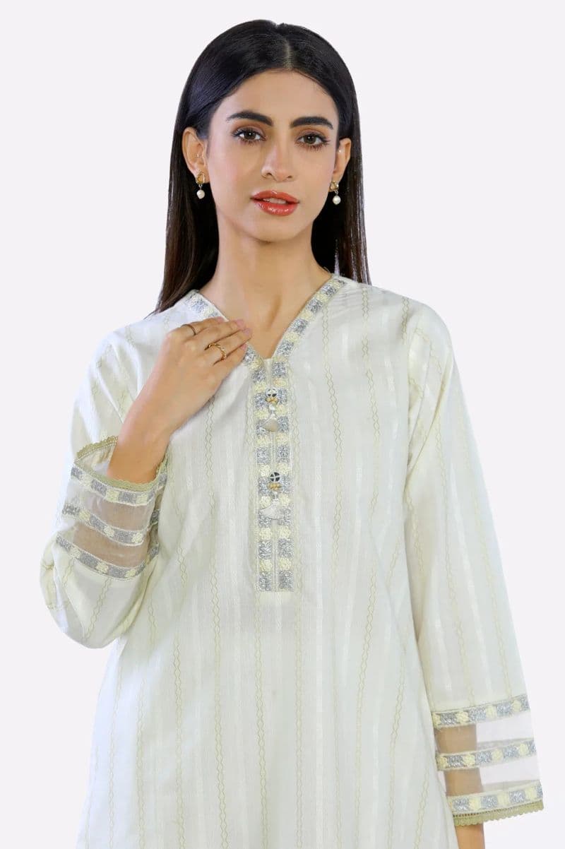 Cream Ready To Wear Embroidered Kurti thumbnail