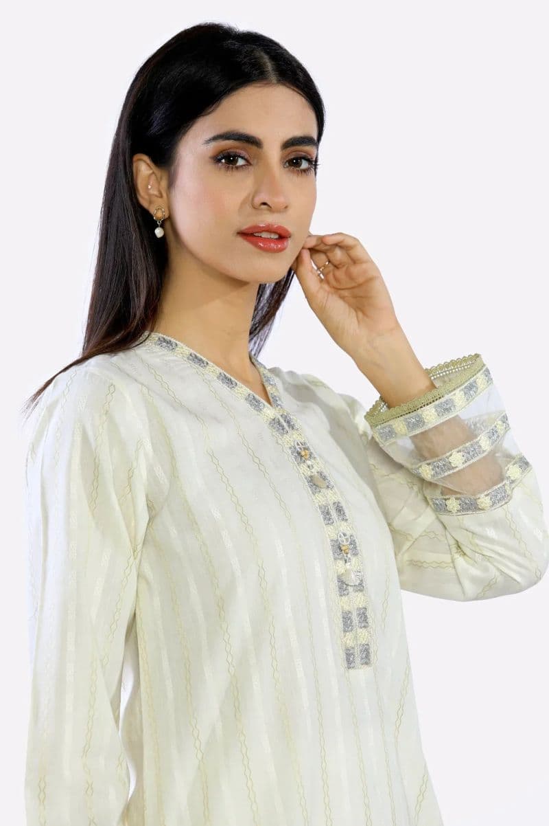 Cream Ready To Wear Embroidered Kurti thumbnail
