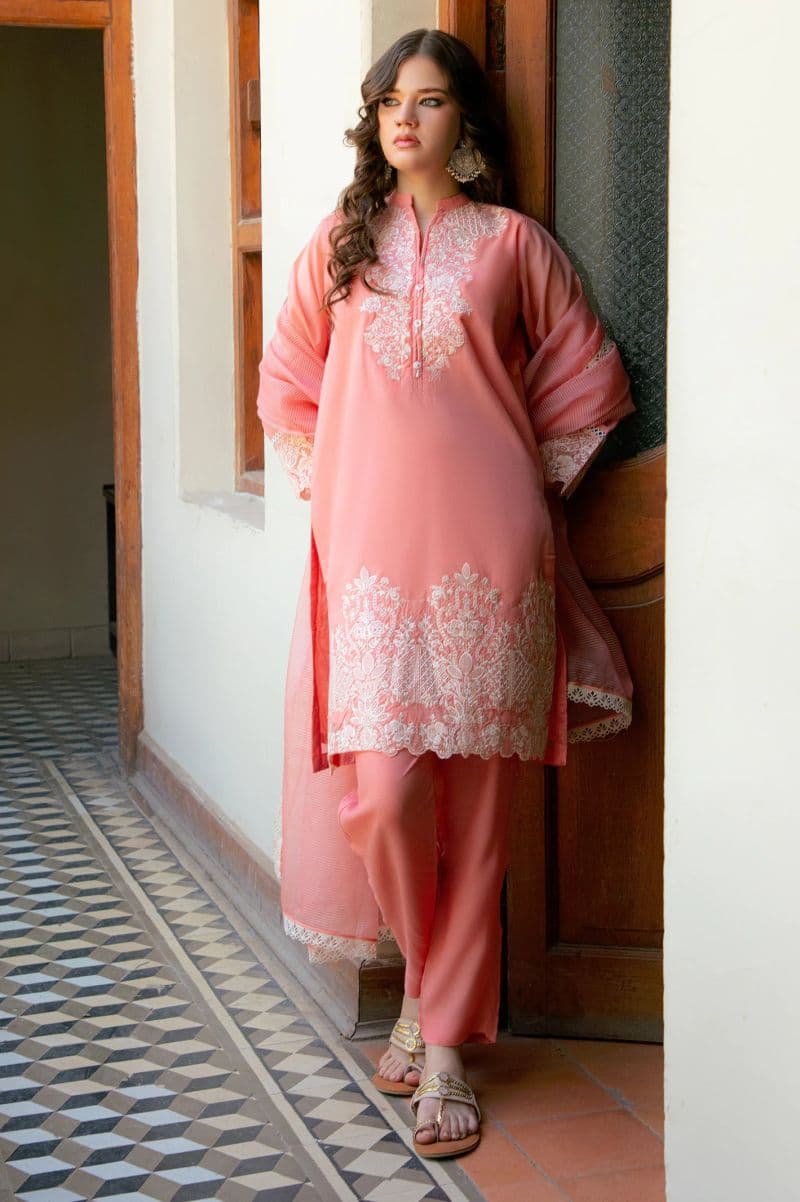 Embroidered Karandi-Pink 3PC thumbnail