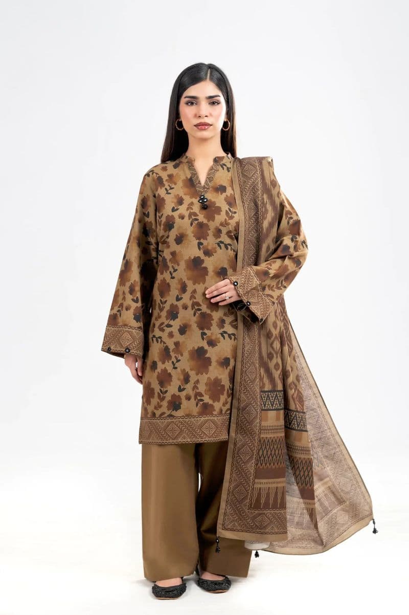 Printed Khaddar-Mustard Unstitched 3PC thumbnail