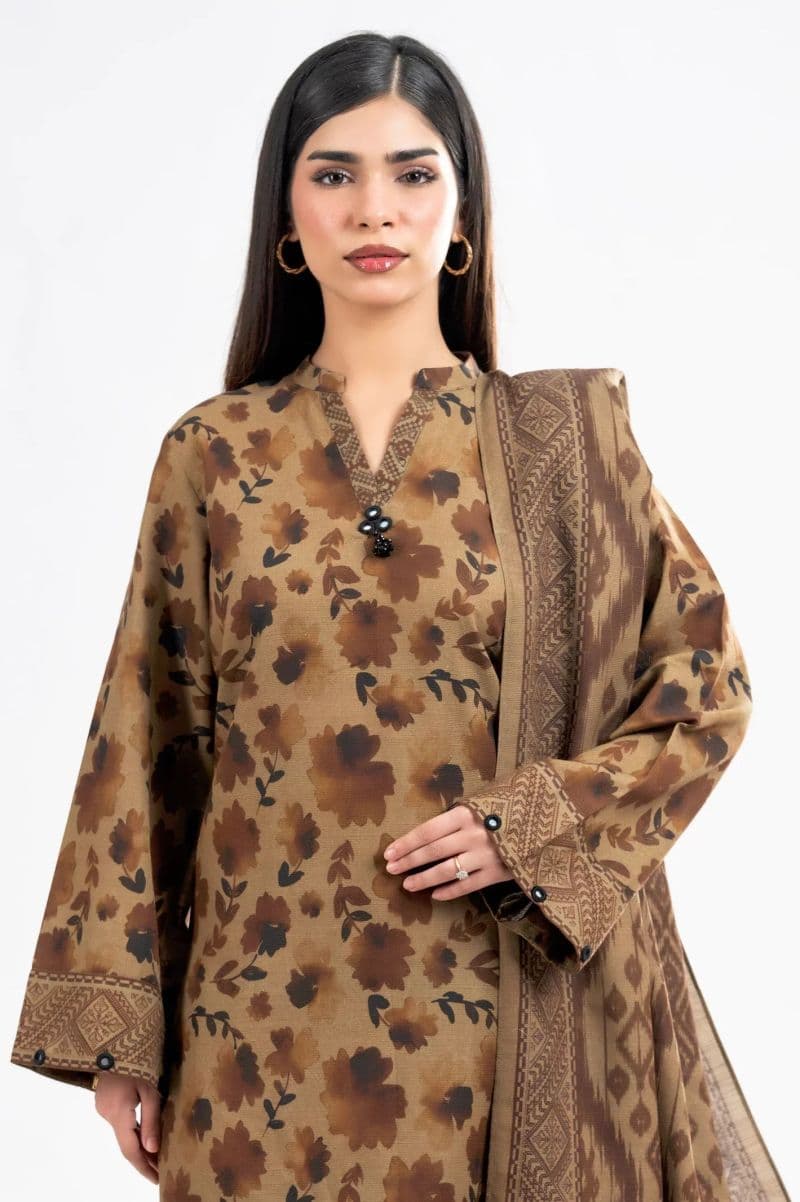 Printed Khaddar-Mustard Unstitched 3PC thumbnail