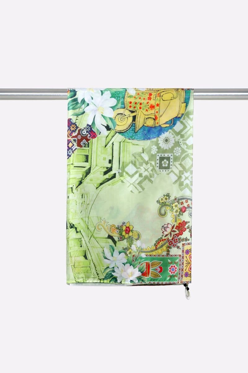 Poly Silk Printed Stole-Green thumbnail