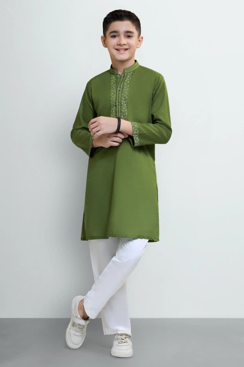 Green Boys Screen Printed Kurta Pajama thumbnail