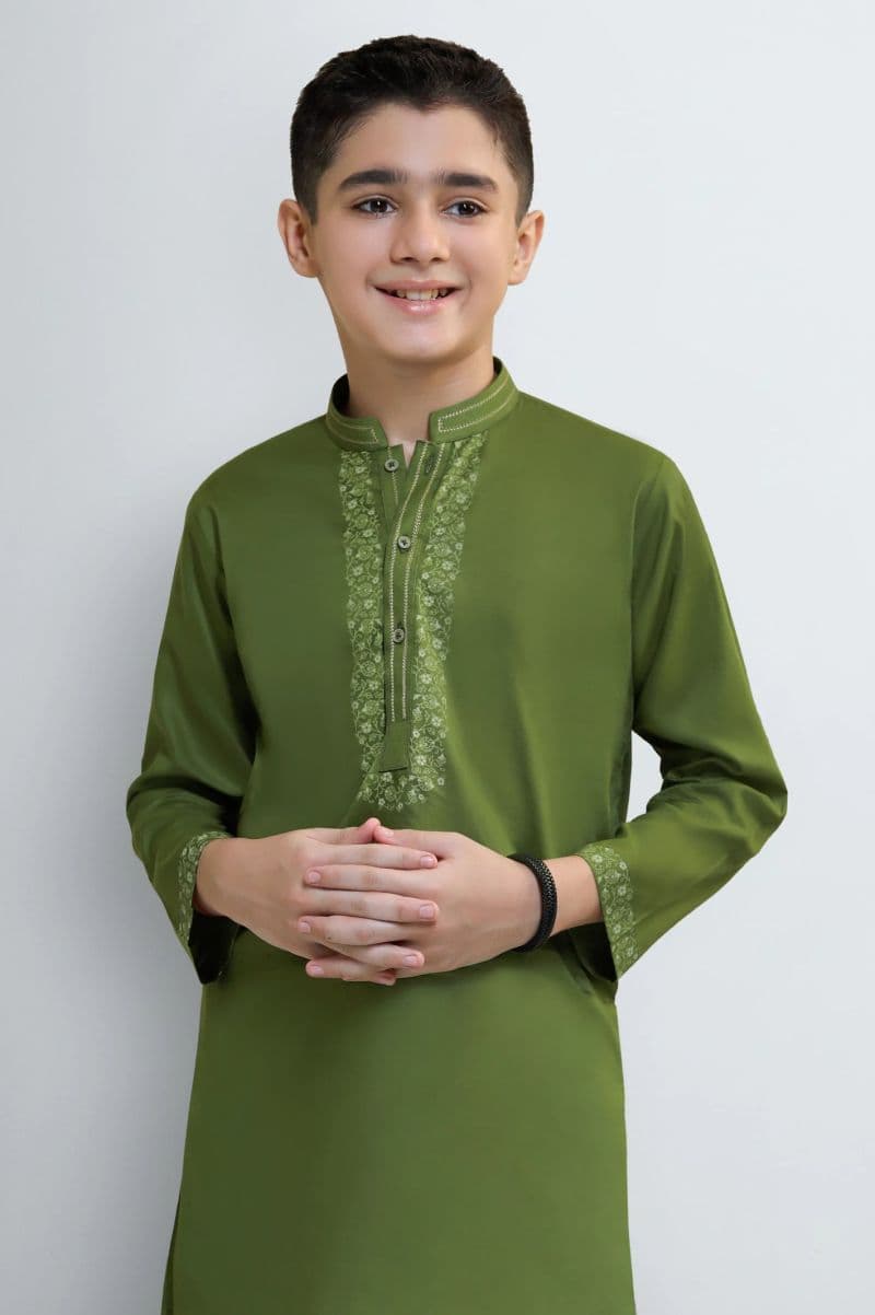 Green Boys Screen Printed Kurta Pajama thumbnail