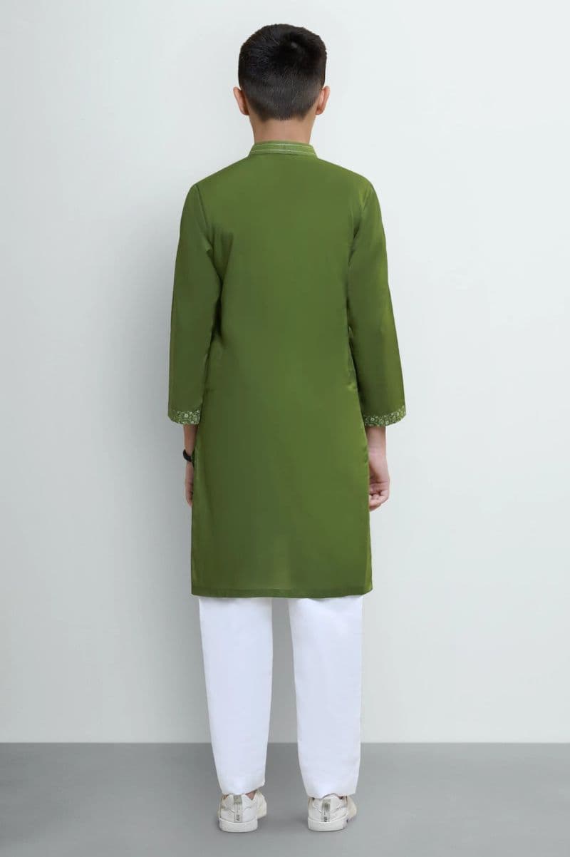 Green Boys Screen Printed Kurta Pajama thumbnail