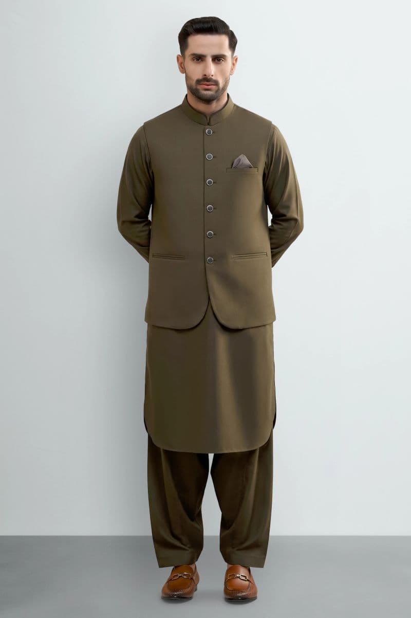 Medium Brown Shalwar Kameez with Waistcoat