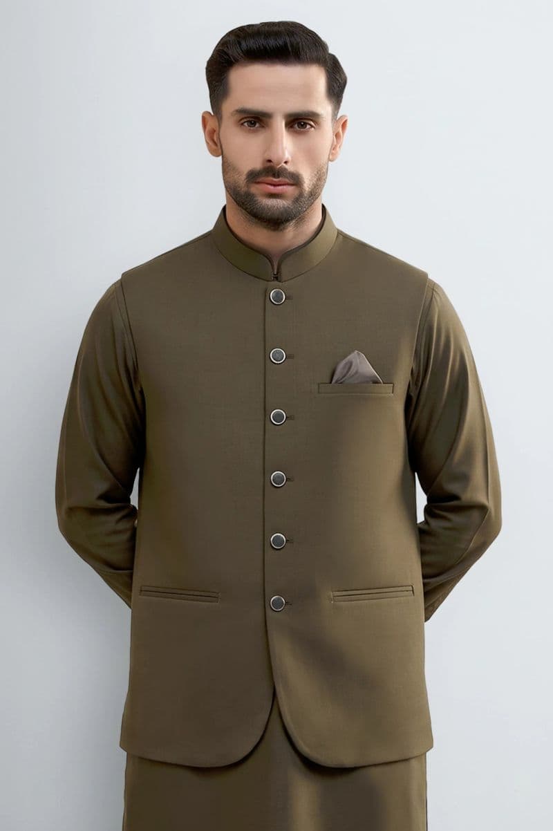 Medium Brown Shalwar Kameez with Waistcoat