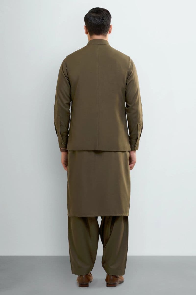 Medium Brown Shalwar Kameez with Waistcoat