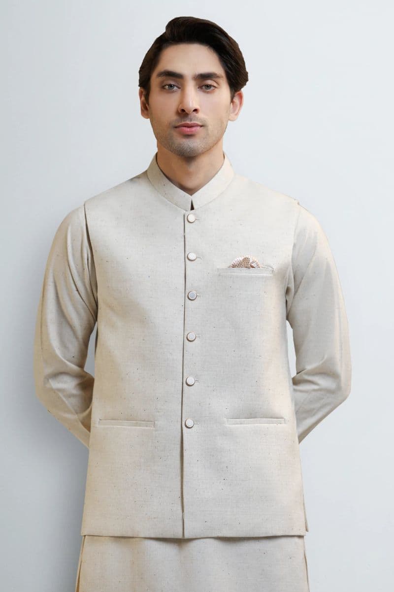 Sand Shalwar Kameez with Waistcoat thumbnail