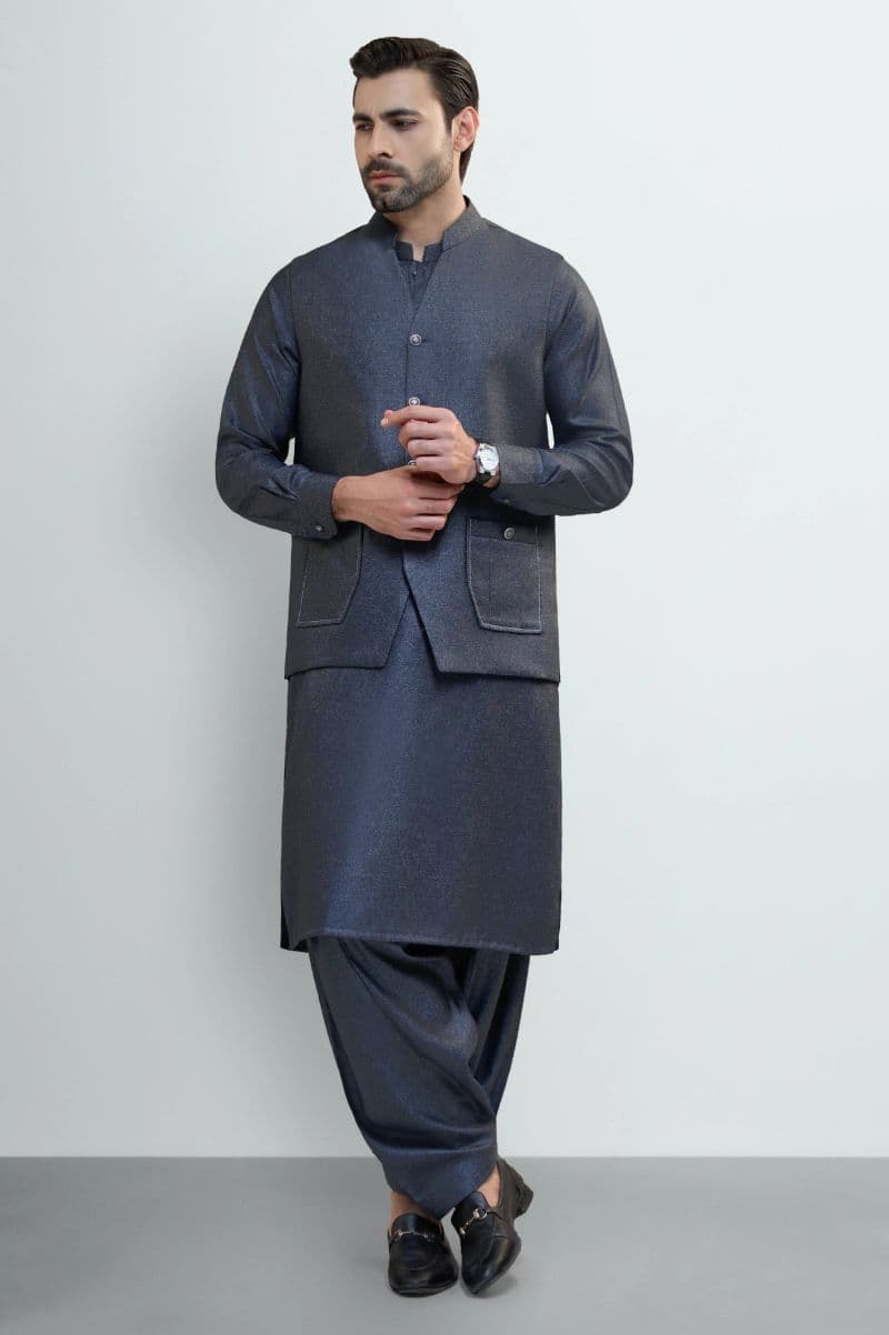 Blue Shalwar Kameez with Waistcoat thumbnail