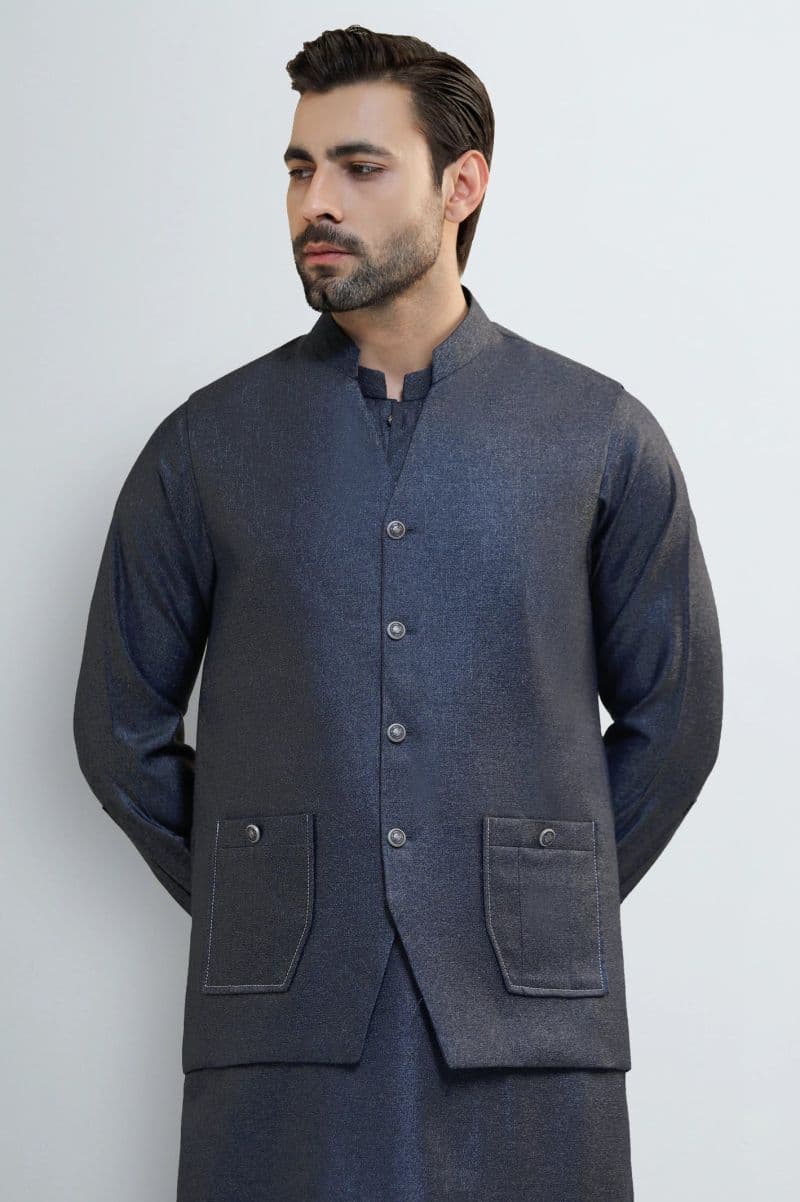 Blue Shalwar Kameez with Waistcoat thumbnail