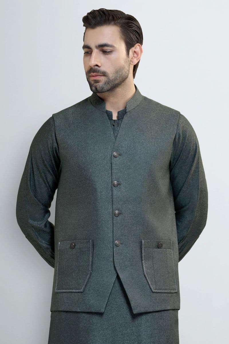 Green Shalwar Kameez with Waistcoat thumbnail