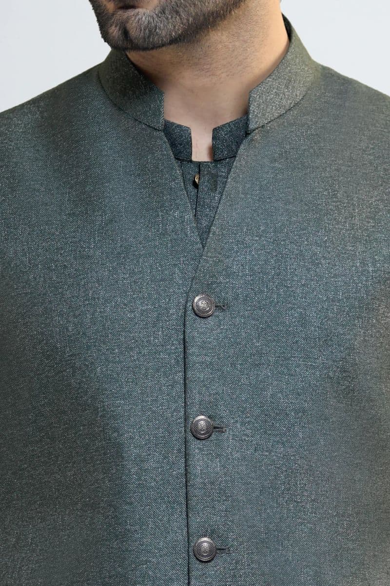 Green Shalwar Kameez with Waistcoat thumbnail