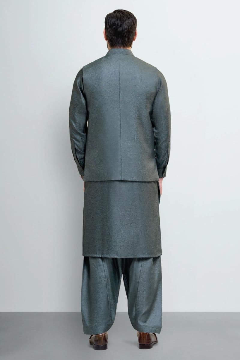 Green Shalwar Kameez with Waistcoat thumbnail