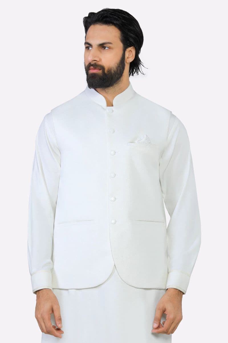 Off White Shalwar Kameez with Waistcoat thumbnail