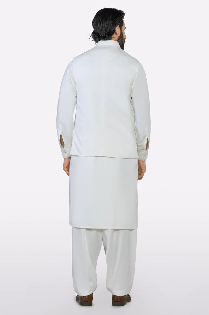 Off White Shalwar Kameez with Waistcoat thumbnail
