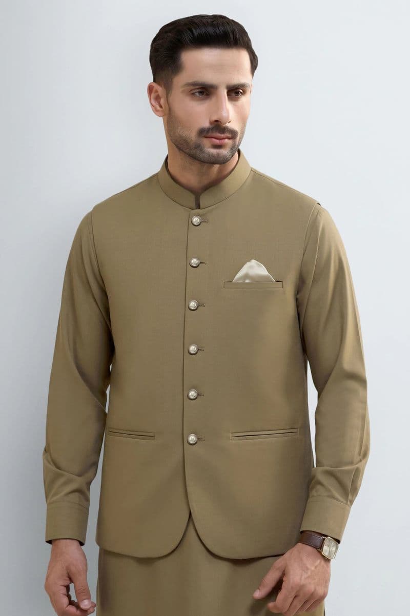 Light Brown Shalwar Kameez with Waistcoat thumbnail