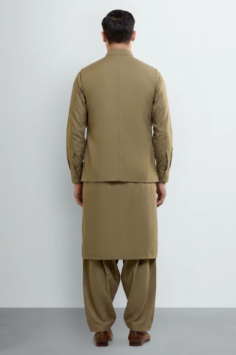 Light Brown Shalwar Kameez with Waistcoat thumbnail